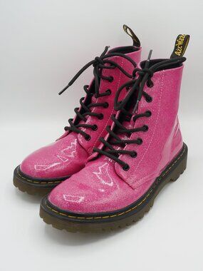 Dr. Martens Luana Pink Glitter Patent Combat Boots Women's Size 8